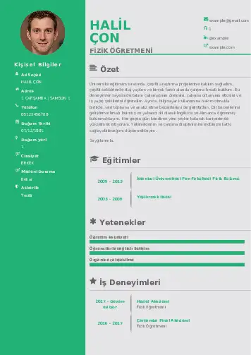 Fizik Öğretmeni CV Örnekleri cv indir